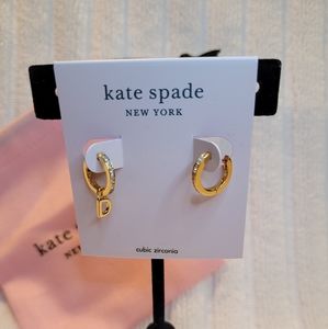 Kate Spade New York Initial Charm & Pavé Mismatch Huggie Hoop Earrings - D NEW!